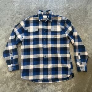 Jachs NY Heavyweight Brushed Flannel Work Shirt Blue Cream Black Buffalo Check